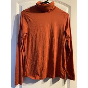 Lands End Women's Small Orange Shaped Fit Turtle Neck Long Sleeve Shirt